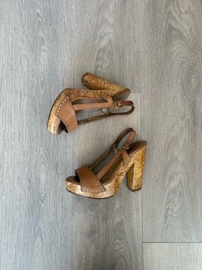 Prada Vintage Women's Tan Platform Cork Heel Sandals